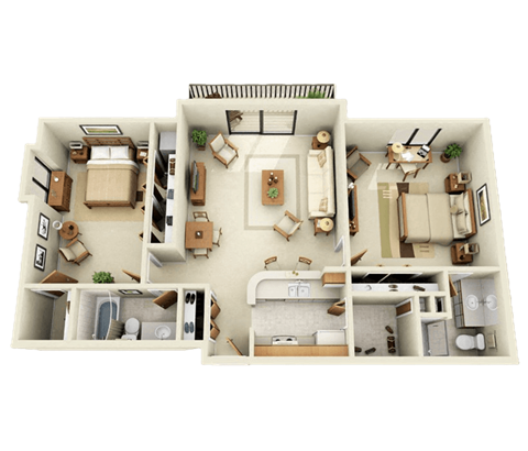 Floor plan for 2 beds, 2 baths, 1200 sqft